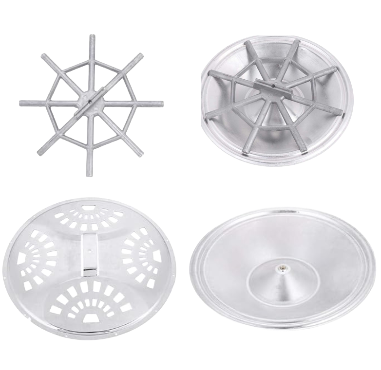 Resonator components: spider bridge, aluminum cone, combined assembly, iron cone